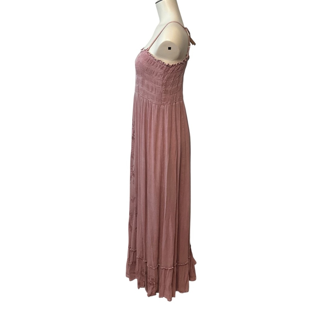 RETRO Small - Medium Maxi Dress Stretch Bust Embroidery Details Mauve Pink Lace - Picture 5 of 8